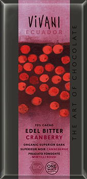 100g Vivani Edel Bitter Cranberry Schokolade - Sonderpeis MHD 03.2023