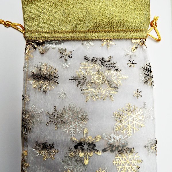Organzabeutel - Größe M - Geschenkverpackung, Weihnachtsmotiv GOLD 1 Stück