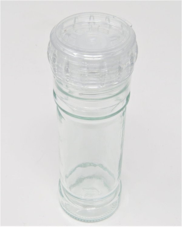 Glas mit transparentem Mühlendeckel aus Kunststoff