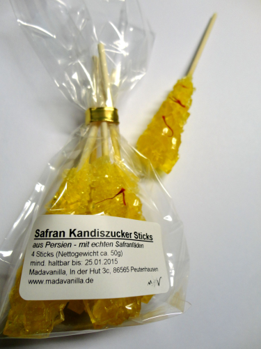4 Safran Kandissticks  -  Safran Kandiszucker - mit echten Safranfäden