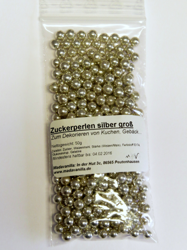 50g Silberperlen Zucker - Zuckerperlen silber